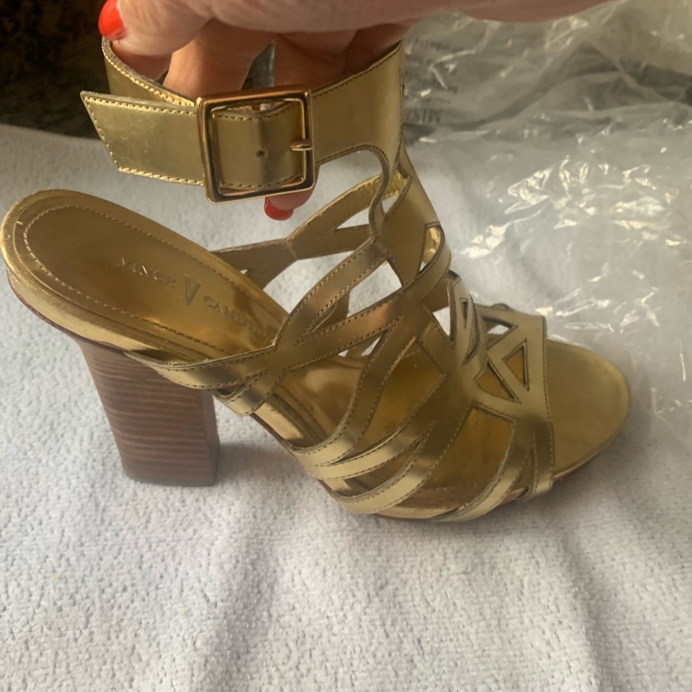 Vince Camuto Gold Gladiator Chunky Heeled Sandals